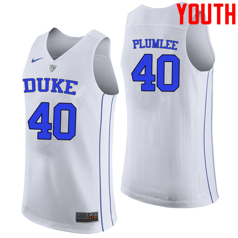 Youth #40 Marshall Plumlee Duke Blue Devils College Basketball Jerseys-White